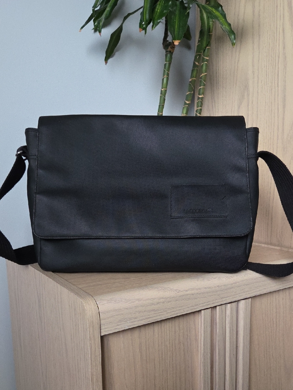 Lacoste Black Messenger Bag with Adjustable Strap & Magnet Flap Closure